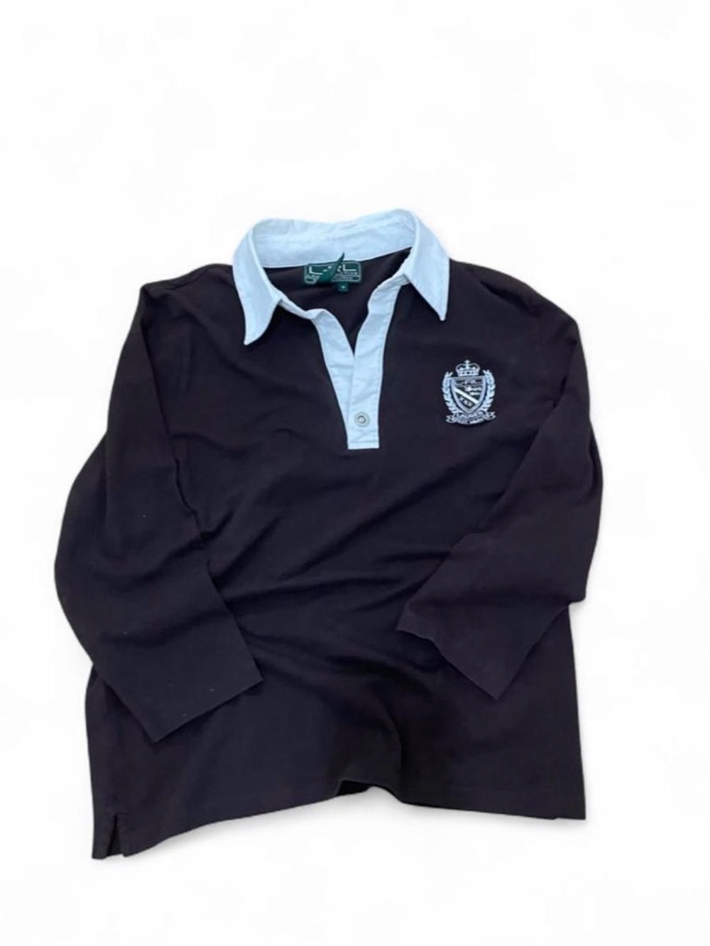 Ralph Lauren Black Long Sleeve Rugby Polo with Light Blue Collar